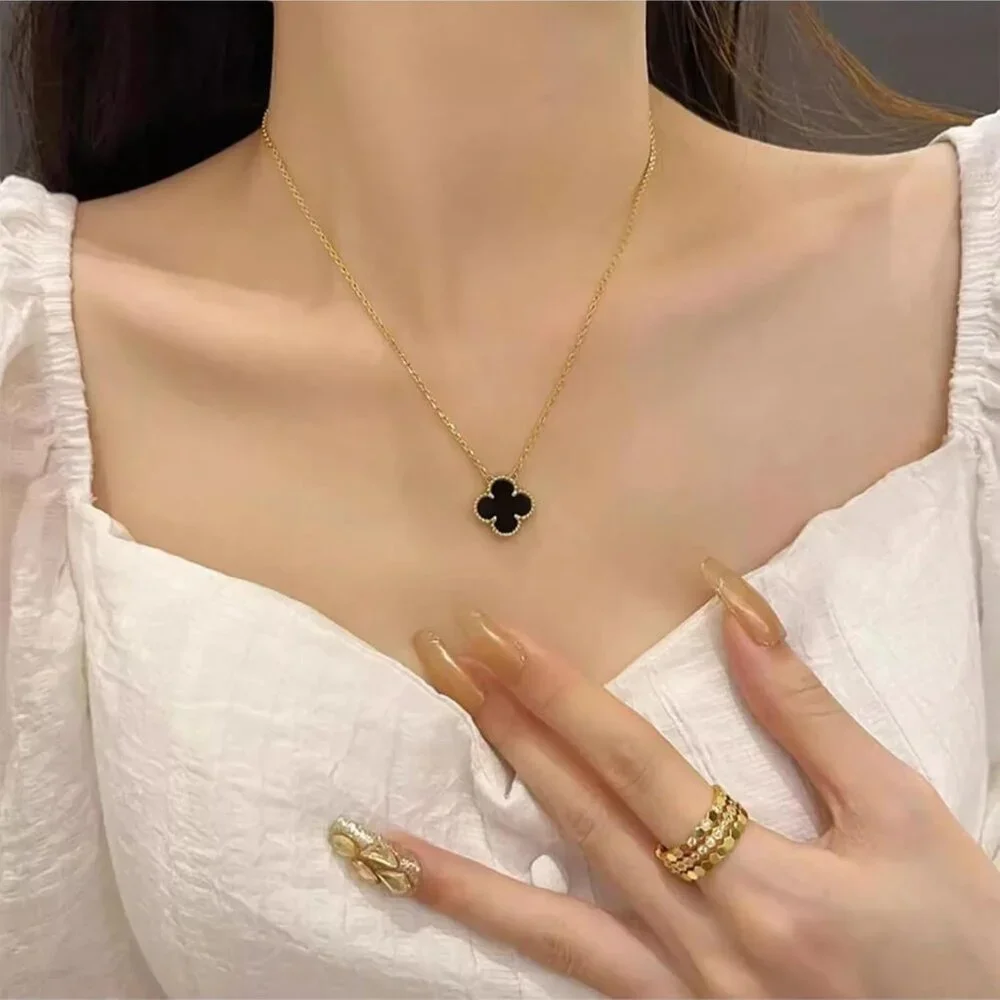 18K Gold Plated Clover Pendant Necklace Set for Women Fashion Four Leaf Clover N_7